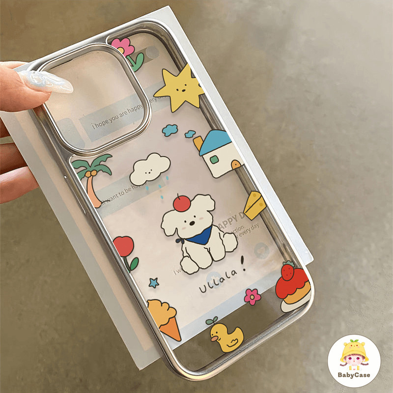 อินลม น่ารัก หมาเป็ด บ้านดาว กรอบไฟฟ้าที่หรูหรา เคส IPhone 16 11 15 14 13 12 Pro Max 7Plus 15 8 7 Plus X XR XS MAX SE
