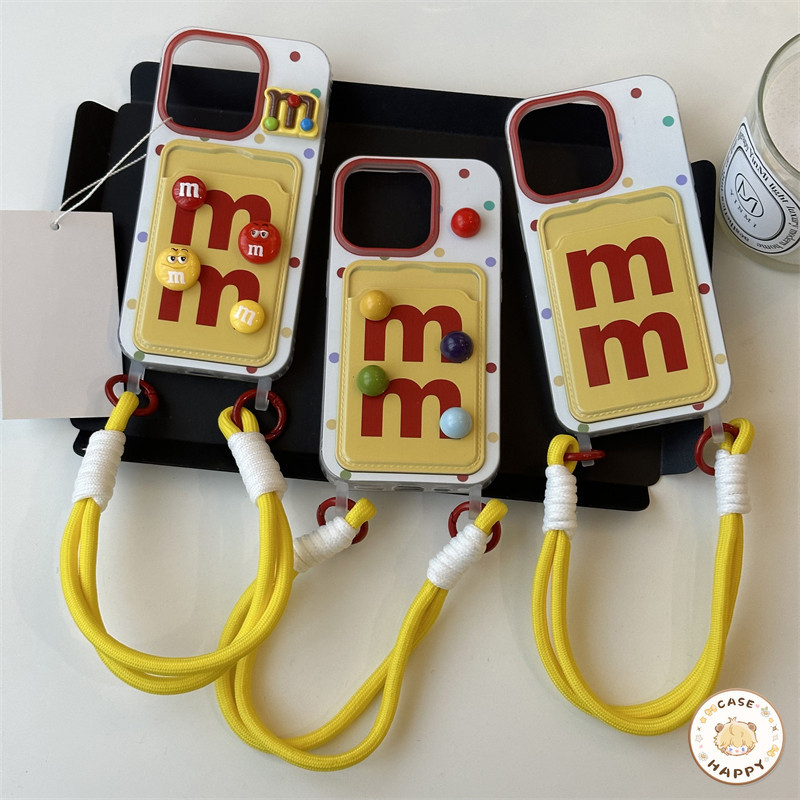 ที่ใส่การ์ดสล็อตกระเป๋าสตางค์เชือกเส้นเล็กสี 3D น่ารัก เคส IPhone 11 15 13 14 12 Pro Max 7 8 15 Plus XS X XR Max SE 2020