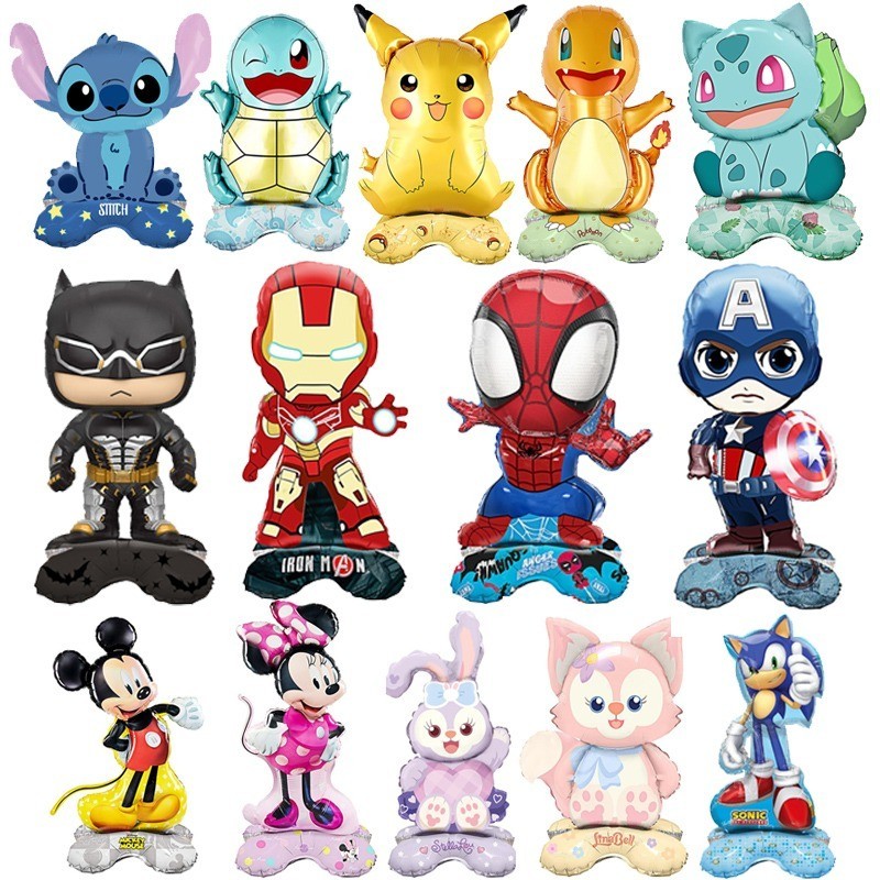 Selfstand 3D การ์ตูนอะนิเมะ Avengers Spider Man Pikachu เด็กชายและเด็กหญิงฟอยล์บอลลูนวันเกิด Baby Shower ตกแต่งของเล่นเด็ก