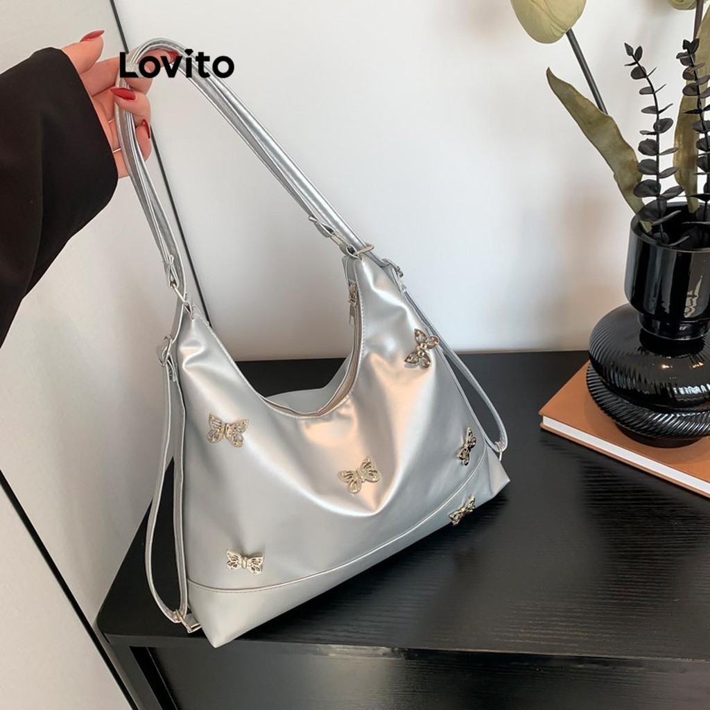Lovito โบว์ธรรมดาสบาย ๆ ความจุขนาดใหญ่กระเป๋าสะพายขนาดเล็กแบบพกพาสำหรับผู้หญิง LFA43531