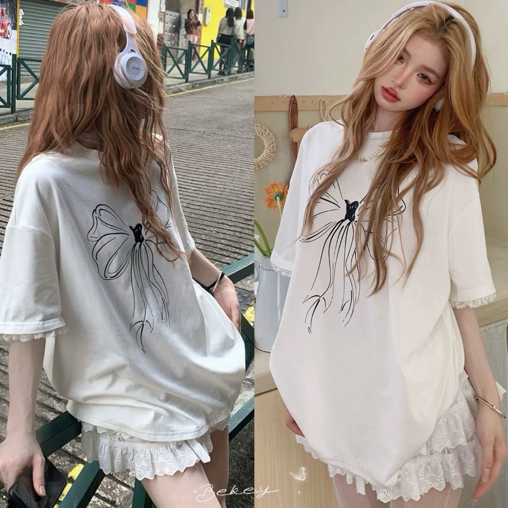 (พร้อมส่งจากกรุงเทพ ) เสื้อยืดแฟชั่นแขนสั้นผู้หญิงเสื้อคอกลมทรงหลวมลำลอง