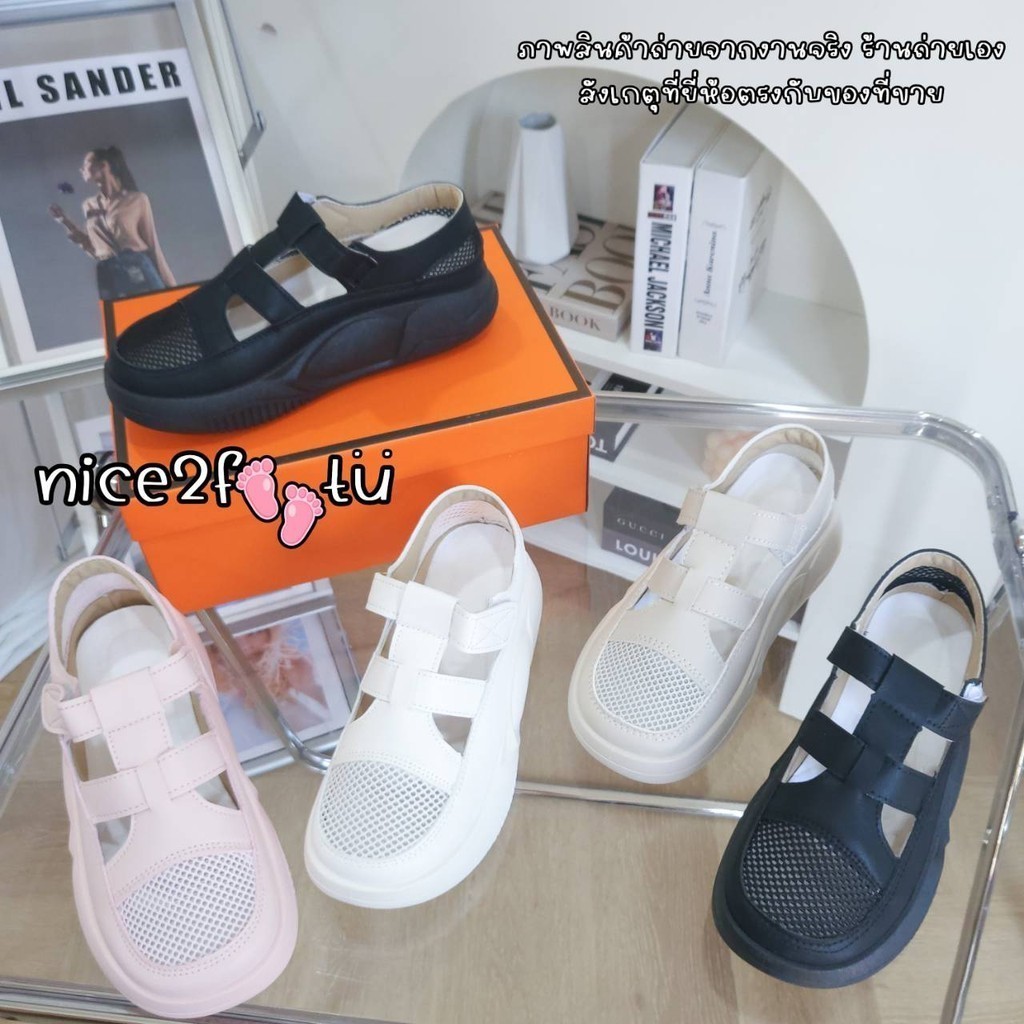 nice 2 feet u พร้อทส่งในไทย new b81 รองเท้ากึ่งผ้าใบ แต่งฉลุสไตล์เกาหลี รองเท้าแฟชั่นสไตล์เกาหลีสำหร