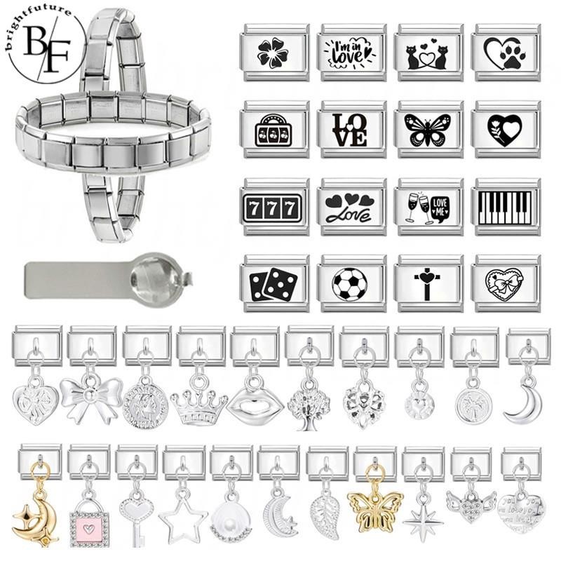 รัก777ดอกไม้ผีเสื้ออิตาลีเสน่ห์สร้อยข้อมือพอดี9มิลลิเมตรสร้อยข้อมือสแตนเลส ทําเอง เครื่องประดับทําอุ