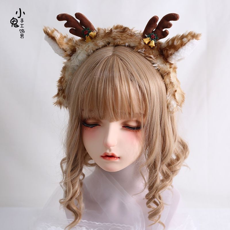 ญี่ปุ่นหวานคริสต์มาสแถบคาดศีรษะ Elk Spots KC Plush Antlers น่ารักฤดูหนาวหู Bell Hairpin. 4