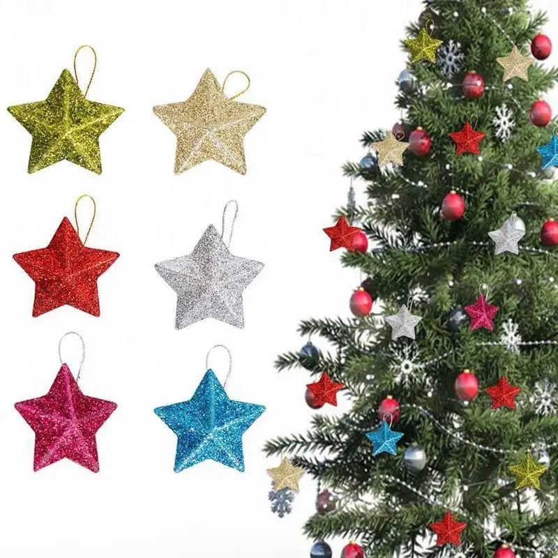 6 ชิ้น Glitter Star ต้นคริสต์มาสแขวนเครื่องประดับจี้ตกแต่งคริสต์มาสสําหรับปาร์ตี้ฮาโลวีน