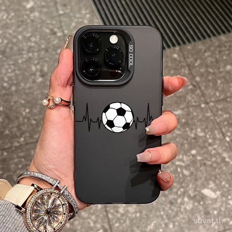 เคสโทรศัพท์มือถือลายฟุตบอลที่เรียบง่ายและมีเอกลักษณ์สำหรับ iPhone 11 13 14 12 15 Pro xsmax 7plus XR 8PLUS 13PROMAX กึ่งโปร่งใส15 14 11 12 PROMAX กันกระแทก xq8v