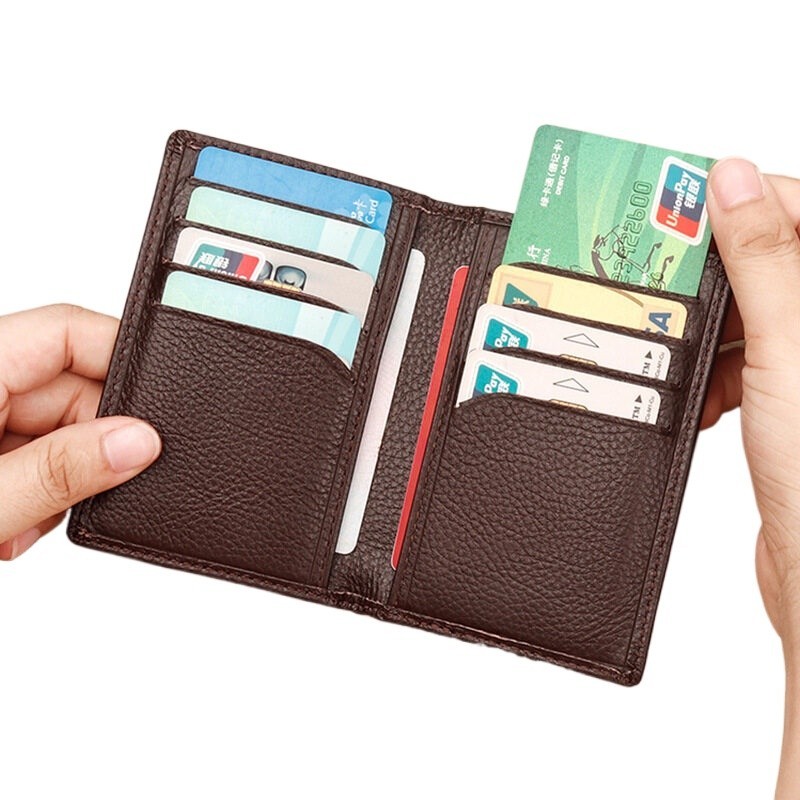 Mens ลายลิ้นจี่ cowhide บัตรเครดิตผู้ถือป้องกันแม่เหล็ก RFID ID Cards Cases soft Multi card slot บางกระเป๋าสตางค์ขนาดเล็ก