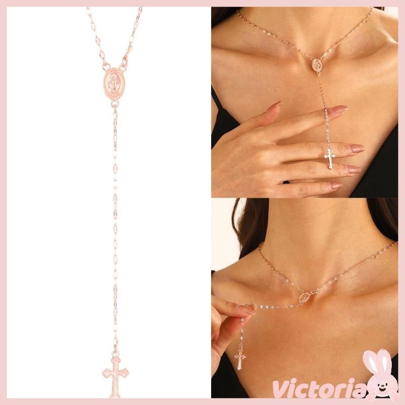 Vic สไตล์ศาสนา Neckchain แฟชั่น Crucifix จี้สร้อยคอปรับ Collarbone โซ่เครื่องประดับข้าม Orname