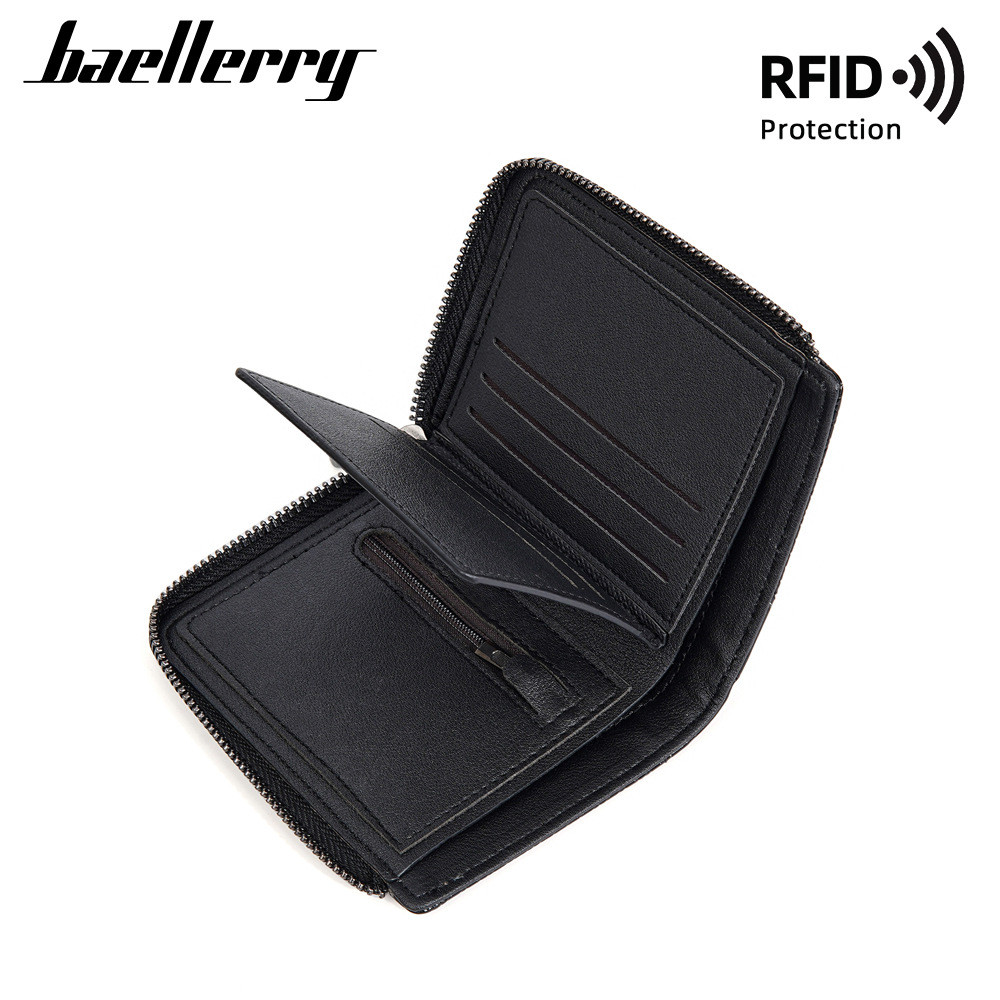 แบลเลอร์รี่ ธุรกิจไม้ไผ่ RFID ซิปกระเป๋าใส่เหรียญเรียบง่ายสะกดหนังเยาวชนกระเป๋าสตางค์ผู้ชายกระเป๋าสตางค์สั้น