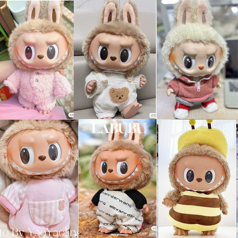 (No Doll) 38cm Labubu Time To Chill Plush Doll Clothes Christmas Set Macaron Labubu Clothes