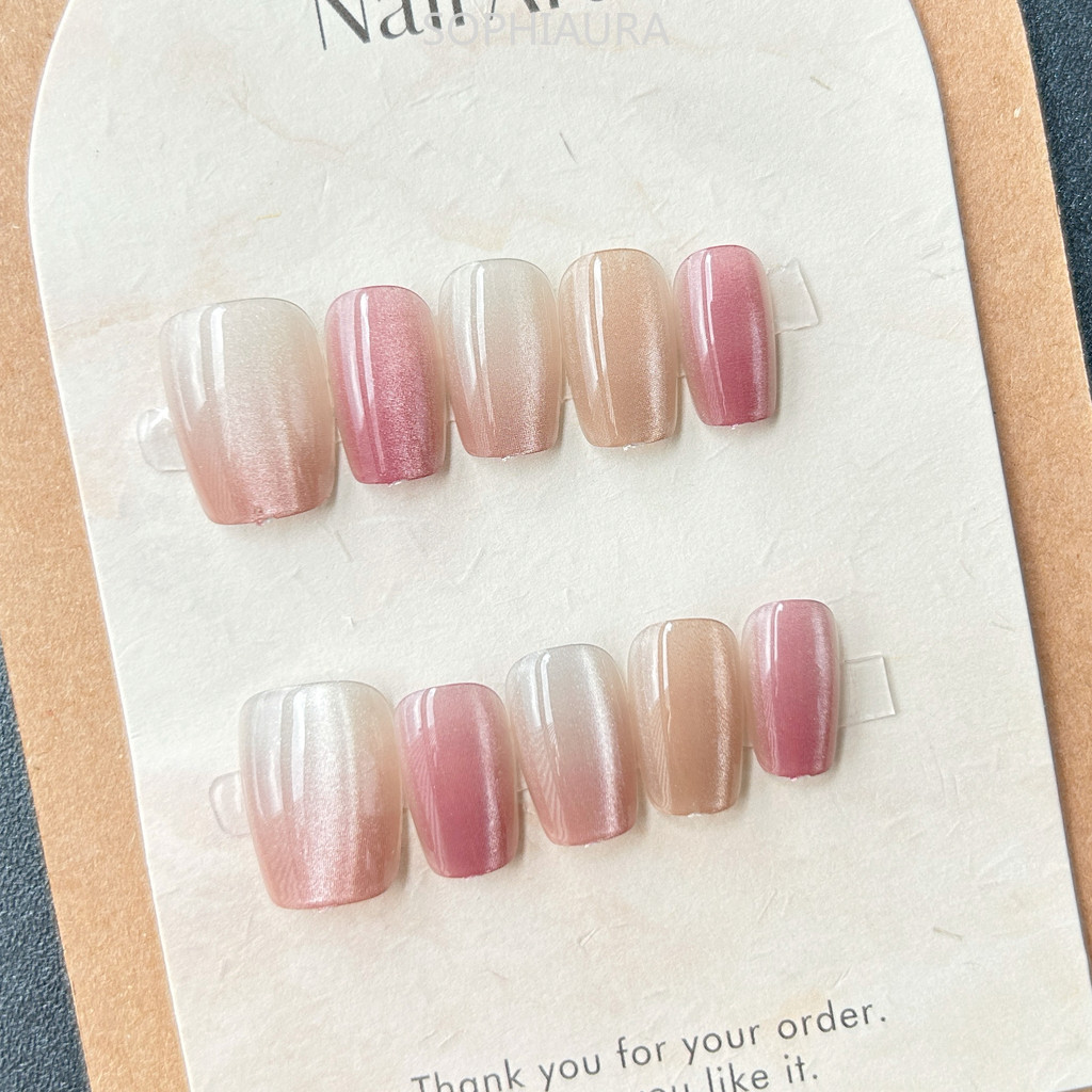 Sophiaura Cat Eye Series เล็บปลอมสั้นออกแบบธรรมดากดบนเล็บสีชมพู Nude Beige สีม่วง Pure สีเล็บปลอมแบบใช้ซ้ําได้พร้อมกาวสติกเกอร์ ราคา ถูกที่สุด ดีลบีเคเค แกลเลอรีภาพที่ 4