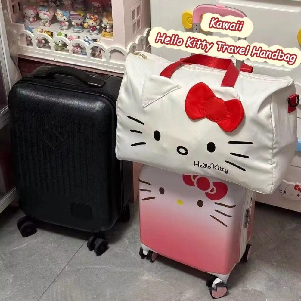 Desmondri กระเป๋าเดินทาง Oversize, แบบพกพาน้ําหนักเบา Kitty Travel กระเป๋าถือ,น่ารักซิปกันน้ําเสื้อผ้า Organizer Oxford กระเป๋าเก็บผ้าหญิง