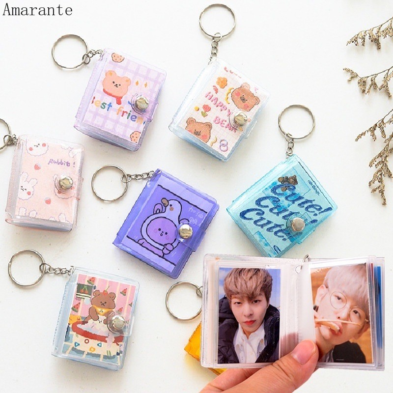 Ama 1 นิ้ว Mini Photo Album 16 กระเป๋าเงาโปร่งใส ID Card ผู้ถือพวงกุญแจพวงกุญแจ Jelly สี INS KPOP ของสะสม