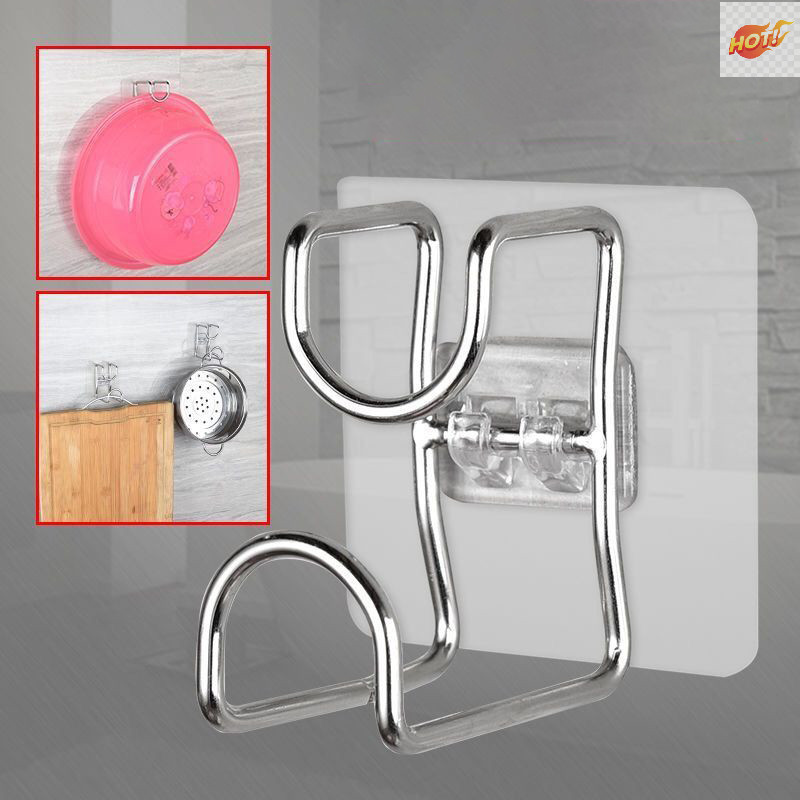 Meet Punch-ฟรีตะขอเหนียวห้องน้ําห้องครัว Traceless อ่างล้างหน้าตะขอประหยัดพื้นที่ Organizer Wall Mount Hook ตะขอกาว TH