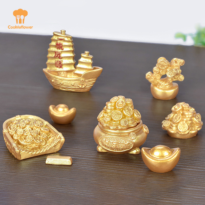 Ckfr Micro Landscape DIY เรซิ่นหัตถกรรมปีใหม่ทองอุปกรณ์เสริม Ingot Tree Gourd Boat ใหม่