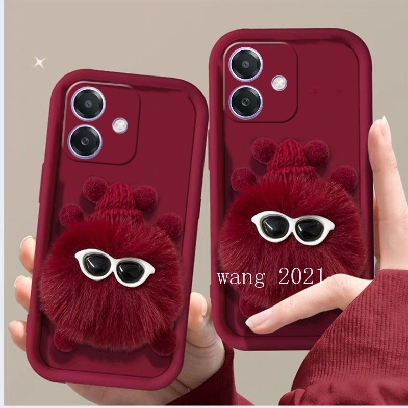 ปลอก OPPO A5i Pro OPPOA5i OPPOA5iPro เคสโทรศัพท์มีสไตล์สามมิติตุ๊กตาสีแดงถ่านหินคู่พร้อมตุ๊กตาแฮนด์บ