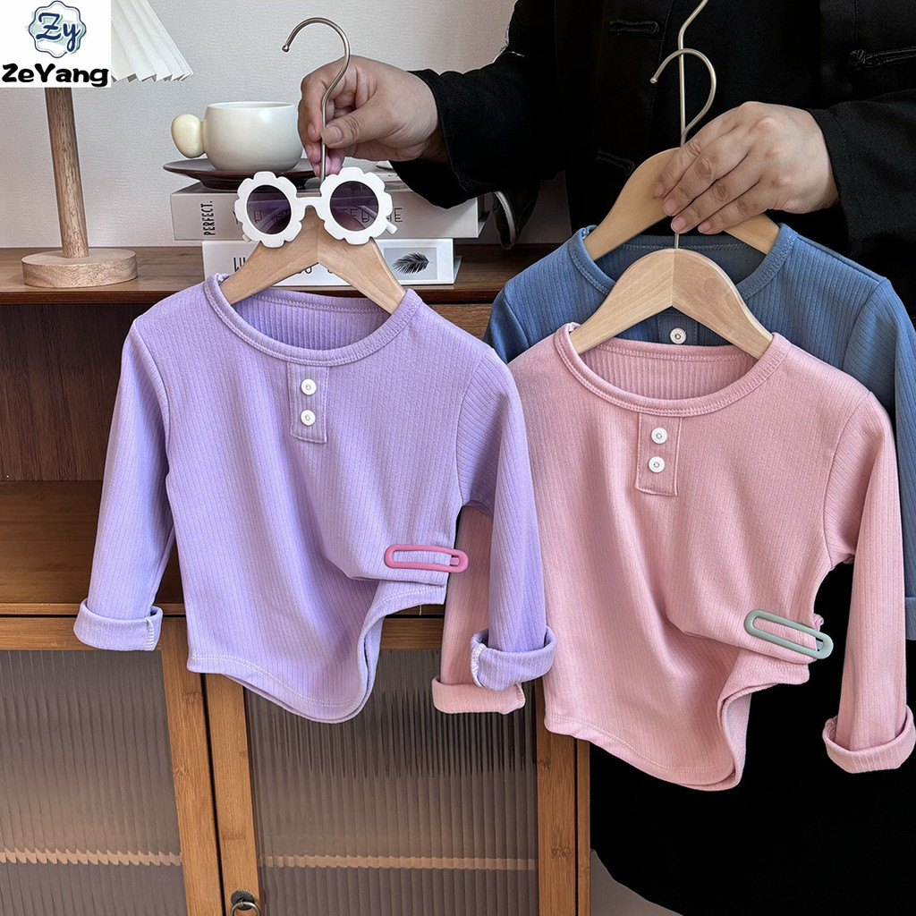 [ZY] 70-140 พร้อมสต็อกเด็ก Pit Strip เสื้อยืดแขนยาวเสื้อยืดลําลองฤดูใบไม้ร่วงฤดูหนาวเด็กสีลูกกวาดแขนยาวสีทึบ Bo