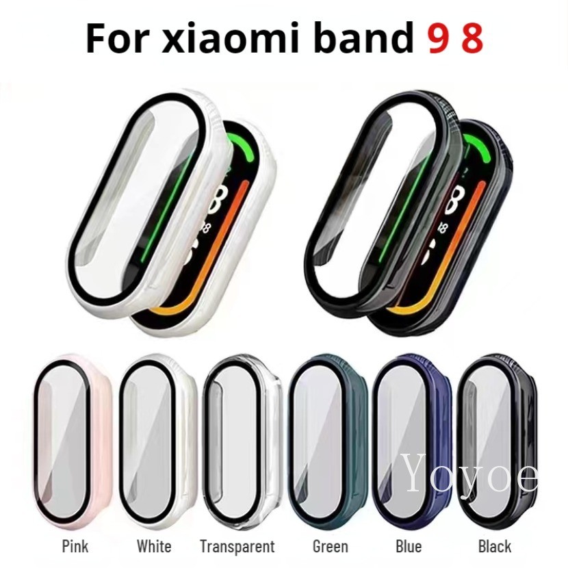 Pc Hard Case + แก้วสําหรับ Xiaomi Mi Band 9 8 Anti-scratch Watchband ป้องกันหน้าจอกันชนป้องกันสําหรับ Xiaomi Mi Band8 Mi Band9 ฝาครอบ Shell
