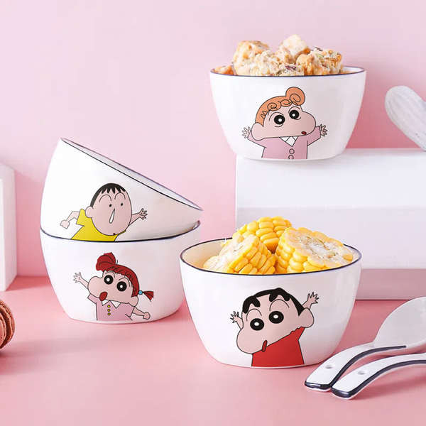 จานชินจัง การ์ตูน Crayon Shin-Chan ชามข้าวเซรามิกชามอาหารชุดชามข้าวมูลค่าสูงที่นิยมในโลกออนไลน์ชามข้าวคู่เด็ก