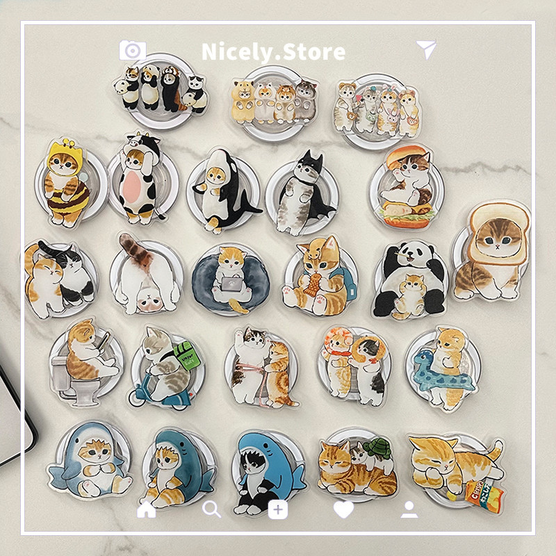Universal การ์ตูน Shark Cat Magnetic Attraction ขาตั้งโทรศัพท์ Kickstand Panda ลูกแมวสําหรับ iPhone Naked โทรศัพท์มือถือที่ถอดออกได้ผู้ถือพับได้