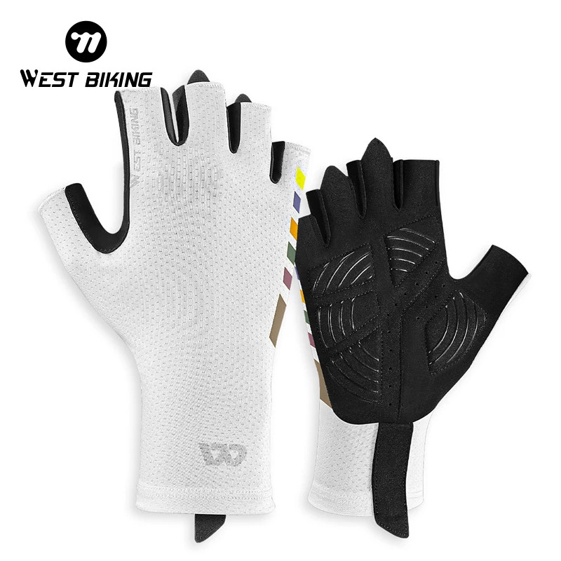 West BIKING ฤดูร้อนครึ่งนิ้วถุงมือขี่จักรยาน Ultralight Breathable จักรยานเสือหมอบถุงมือแข่ง Anti-Slip SBR Pad Cooling กีฬาเกียร์