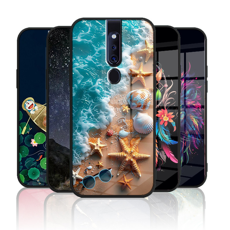 เคสกระจก OPPO F11 F11pro เคสกระจกนิรภัยฮาร์ดฝาหลังขอบซิลิคอนอ่อน