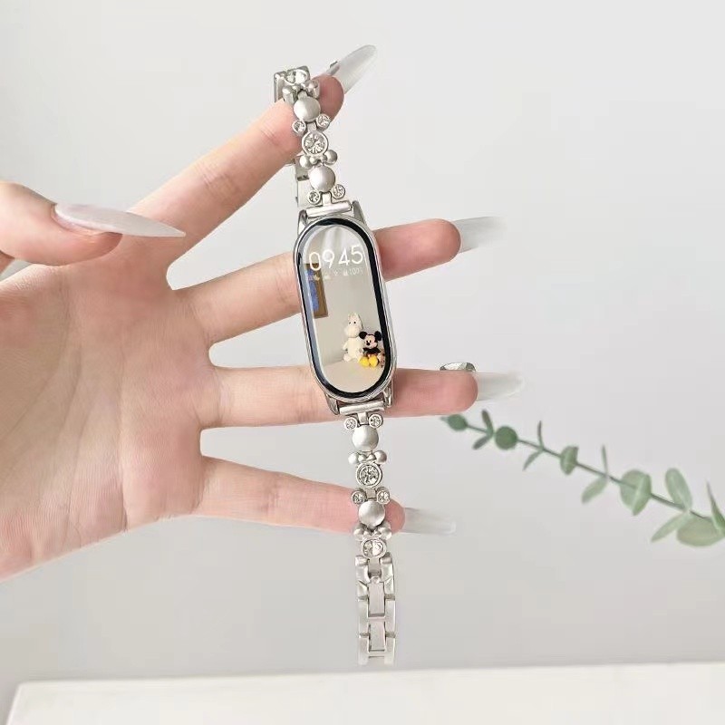 เพชรมิกกี้มินนี่สายรัดโลหะสําหรับ เสี่ยวหมี่ วงXiaomi Mi Band 9 8 7 6กีฬาสายนาฬิกาข้อมือ ไมล์ วงXiaomi 3 4 5ผู้หญิงสายรัดข้อมือสแตนเลสสร้อยข้อมือสมาทวอช