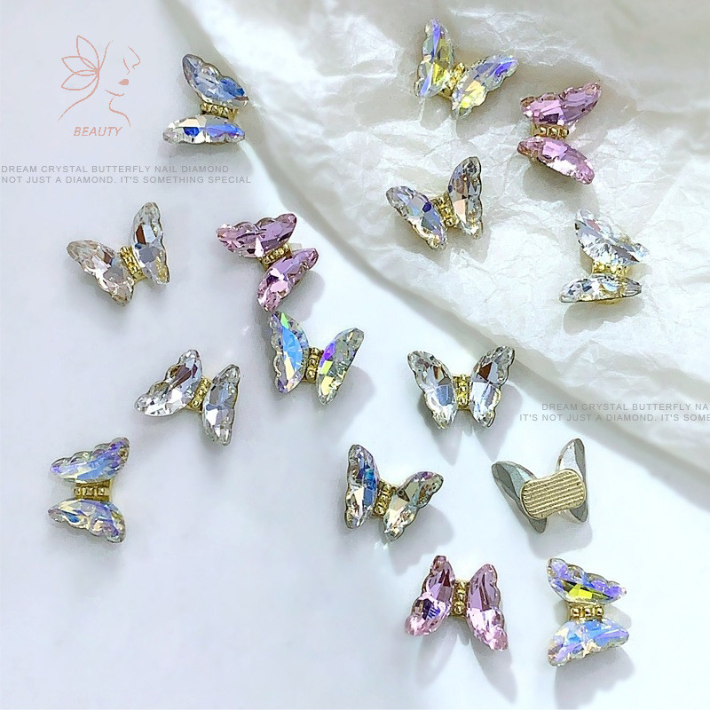 [maybeauty] 5 ชิ้นคริสตัลผีเสื้อเล็บ Ch 3D ญี่ปุ่นโลหะผสม Bow Tie เครื่องประดับเล็บ Rhinestone ตกแต่ง DIY อุปกรณ์เสริม {TH}