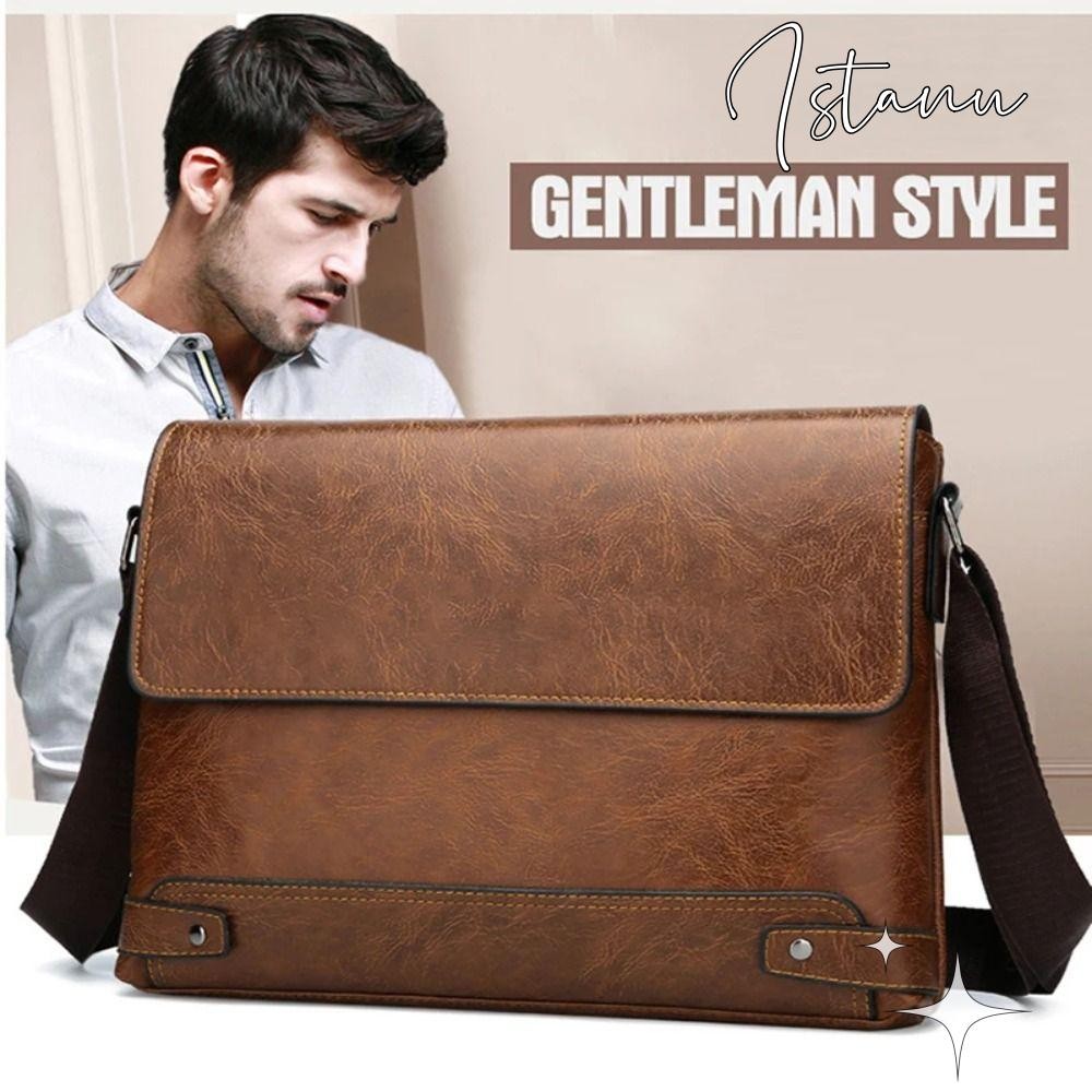 Istanu Men Business Briefcase, Retro PU Leather Laptop Shoulder Bag, Waterproof Tote Bag Side Designer Computer Bag