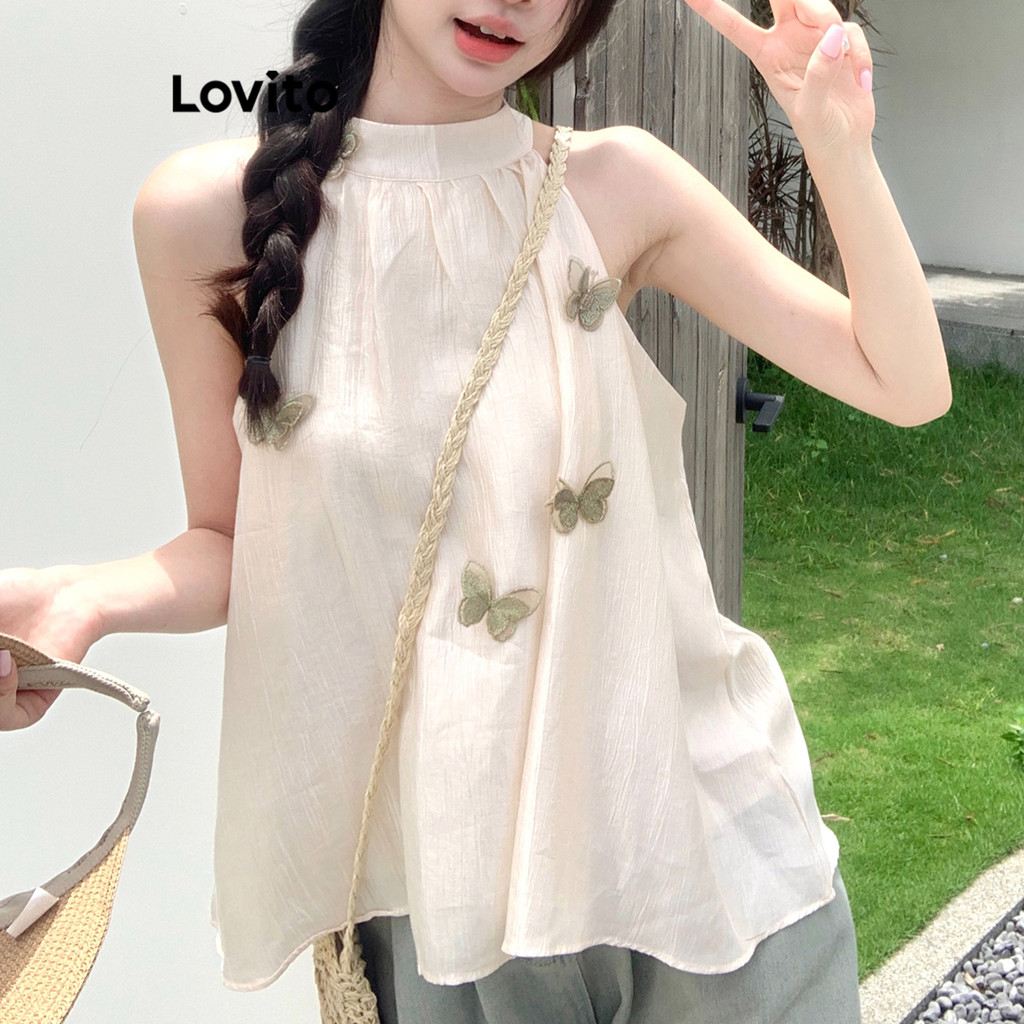Lovito เสื้อผีเสื้อลำลองสำหรับผู้หญิง LNA75500
