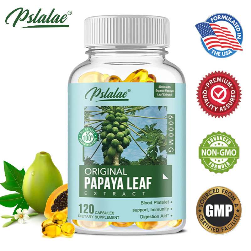 Pslalae Papaya Leaf Extract Capsules 10x Strength - แคปซูลผัก 600 มก. - เกล็ดอ่อน รองรับภูมิคุ้มกันและสุขภาพที่มีย่อยอาหารซุปเปอร์ย่อยอาหาร