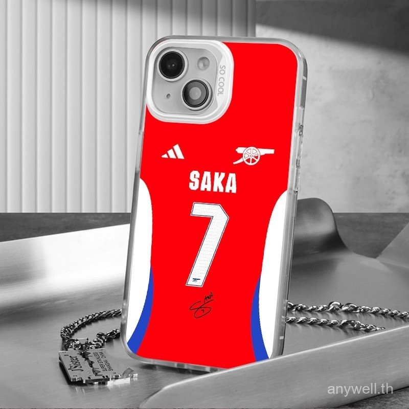 คลังแสง f. c. 2024-2025 Season เสื้อกลับ NO.7 saka ฟุตบอลกรณีโทรศัพท์สำหรับ iPhone 11 12 13 14 15 PROMAX 7P XR XS IMD เคลือบฟุตบอลกีฬาเชลล์