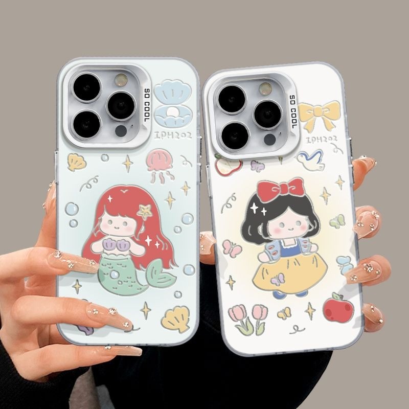 เคสไอโฟน16 15 14 13 12 11 Pro Max Case Cartoon Mermaid Princess กันกระแทก สำหรับสาว ๆ Compatible เคส iPhone 16PM,16Plus,X/XS, XR,7+,8Plus