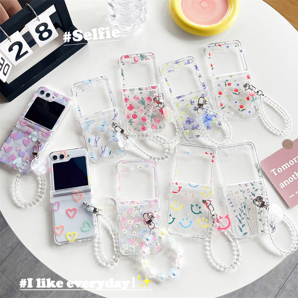 ดอกไม้น่ารัก Z Flip 3 4 5G สําหรับ Samsung Galaxy Z Flip 6 4 ป้องกันคริสตัลสร้อยข้อมือเชือกเส้นเล็กสําหรับ Samsung Z Flip 5