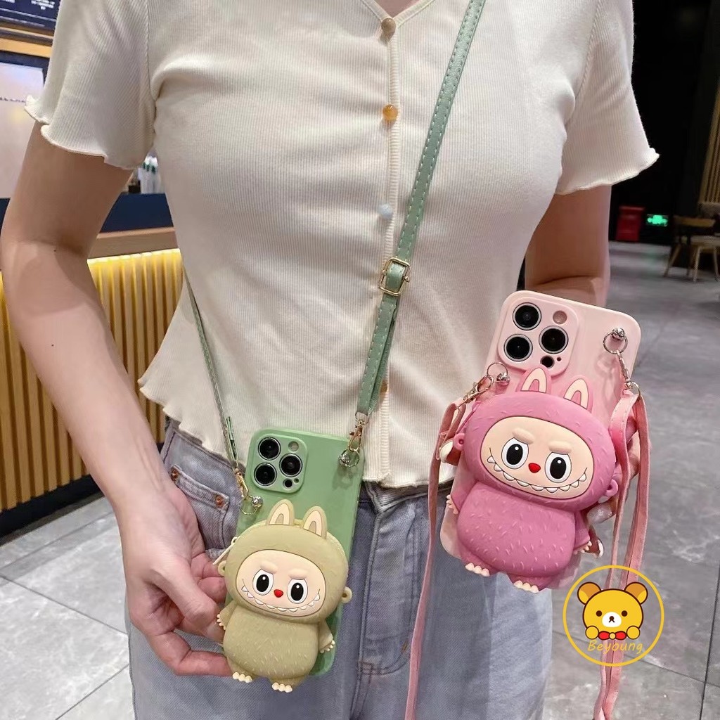 การ์ตูนน่ารัก Labubu กระเป๋าใส่เหรียญเคสโทรศัพท์สําหรับ Vivo Y03 Y18 Y28 Y200 Y100 Y17S Y35 Y78 Plus