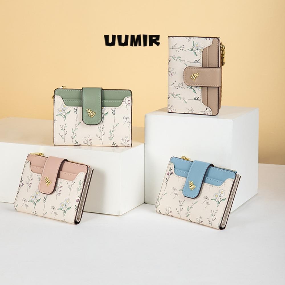 UUMIR กระเป๋าสตางค์ใบสั้น, กระเป๋าใส่เหรียญหลายใบแบบบาง, INS ดอกไม้เล็กซิป Hasp Card Bag Girl