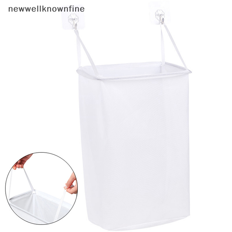 Newwellknownfine ตะกร้าซักผ้าแขวนผนังแบบพกพา อุปกรณ์จัดระเบียบซักผ้าในห้องน้ํา COD