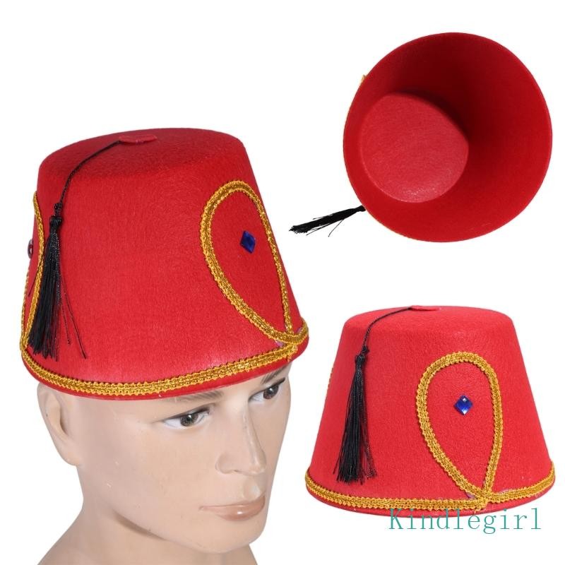 King Fez Hat Moroccan Themed Hat Headpiece สไตล์ตุรกีและโมร็อกโกที่ไม่ซ้ําใคร