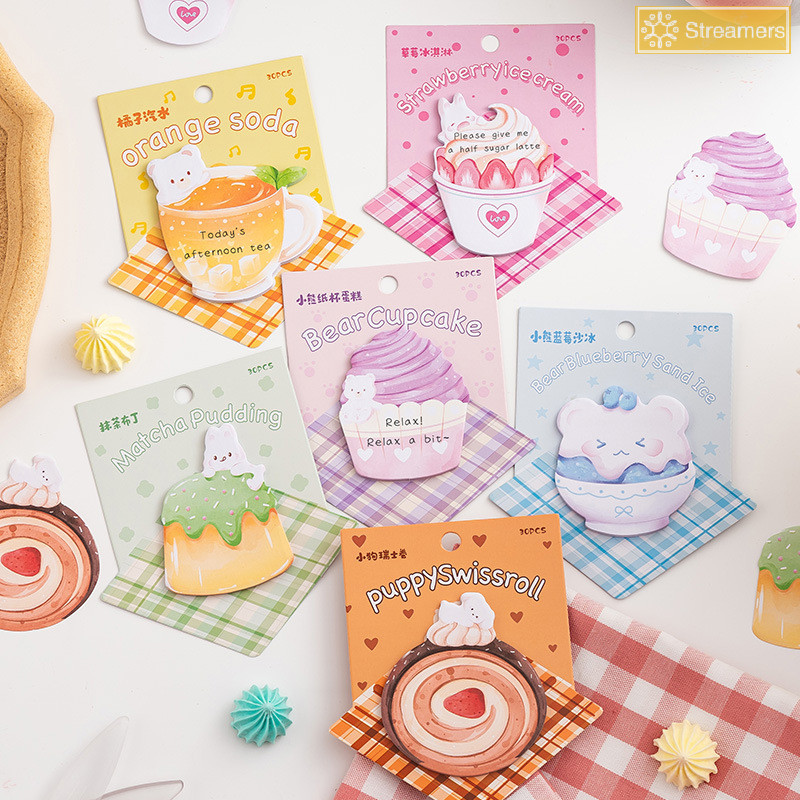{Streamers} 30sheets Creative Kawaii ขนมปังขนม Sticky Note น่ารักการ์ตูน Self-Adhesive Notepad โรงเรียนอุปกรณ์สํานักงานเครื่องเขียนนักเรียนใหม่