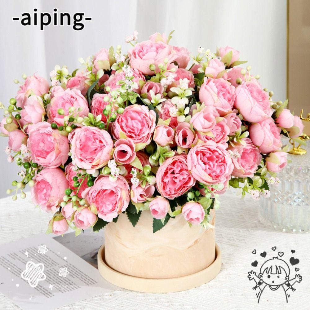 การยอมรับ ดอกไม้ประดิษฐ์, ดอกโบตั๋นขนาดเล็กสีชมพูเหมือนจริง, ดอกไม้ผ้าไหมดอกกุหลาบสีขาวที่สวยงามหรูหราช่อดอกไม้สวนจัดงานแต่งง