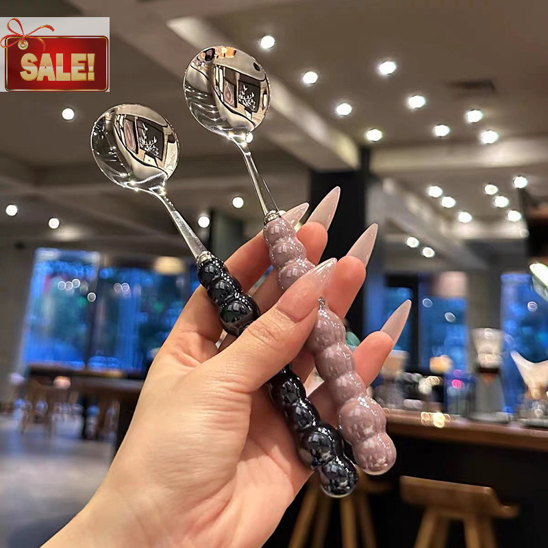 Bl Pearl Handle ช้อนสแตนเลสกวนช้อนไอศกรีมเค้กช้อนขนมหวานบาร์อุปกรณ์ครัว Party ช้อนส้อม Gadgets A - รูปที่ 5