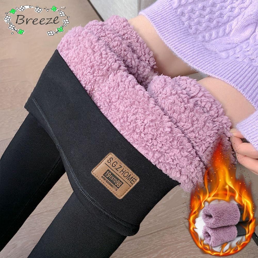 Breeze เลกกิ้งฤดูหนาว, เลกกิ้งบุขนเอวสูงนุ่ม, สีดําสีเทายืดหยุ่นหนาเลกกิ้งความร้อนผู้หญิงสาว