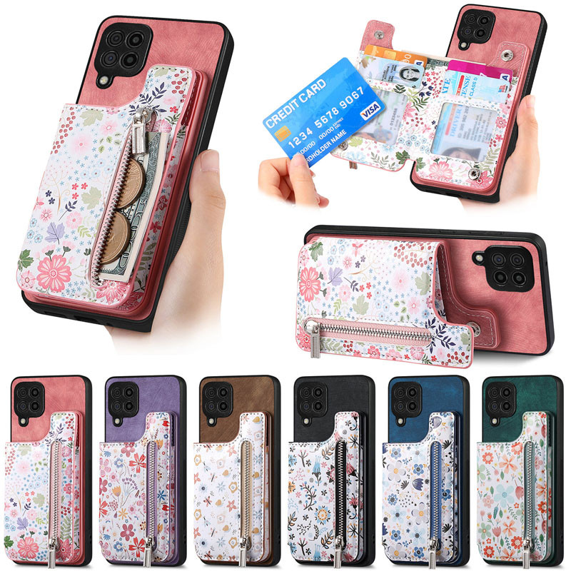 SAMSUNG Retro กลับกรณีSamsung Galaxy A05s A05 A15 A25 A35 A55 M15 A04 A04E A04S A14 A13 A24 A34 A54 M14 ซิปกระเป๋าสตางค์ปลอกRFIDช่องใส่การ์ดฝาครอบป้องกัน