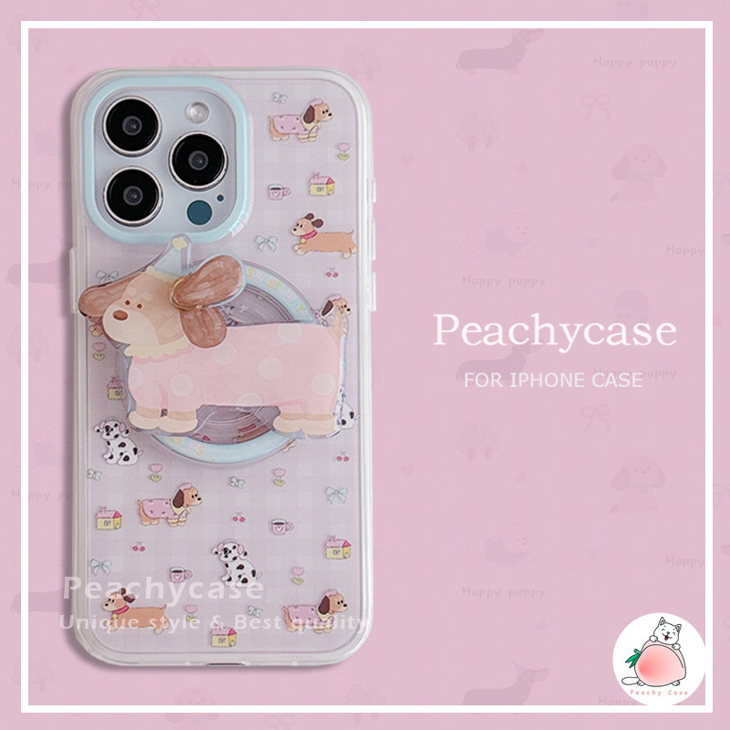 ดอกไม้น่ารัก Sway หูลูกสุนัขผู้ถือแม่เหล็กไร้สายชาร์จเคสโทรศัพท์เข้ากันได้สําหรับ iPhone 16 15 14 13 Pro Max TPU ปกหลังปลอกกันกระแทก