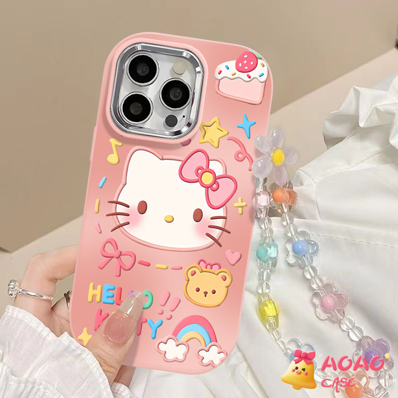 การ์ตูนหวานน่ารัก Hello Kitty Bear นุ่ม เคสiPhone 7Plus 11 13 15 14 12 Pro Max XR 8 7 14 15 Plus X XS Max SE 2020