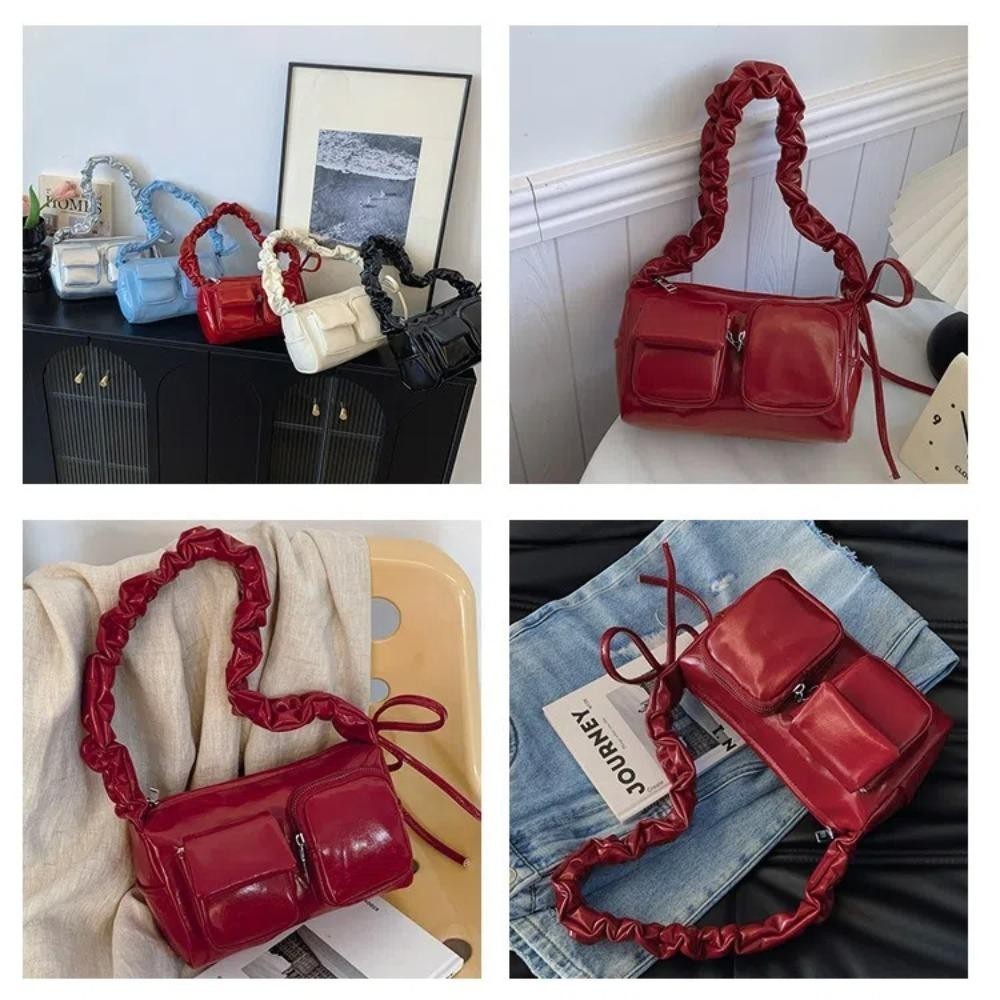 UUMIR กระเป๋าสะพาย,สีทึบซิปใต้วงแขนกระเป๋า,หนัง PU Multi Pocket Tote Purse ผู้หญิง
