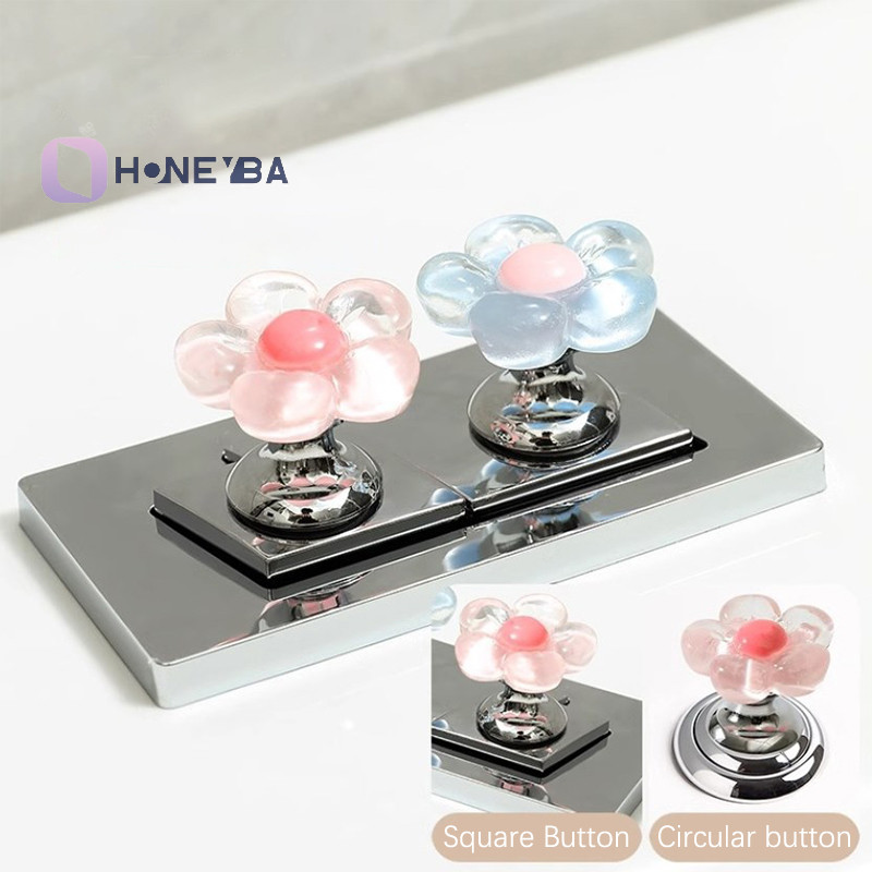 <Honeyby> ดอกไม้รูปร่าง Self-Adhesive ห้องน้ํากดปุ่มเล็บ Protector ห้องน้ํา Presser อุปกรณ์ตกแต่งห้องน้ํา Water Drain ปุ่ม Nice
