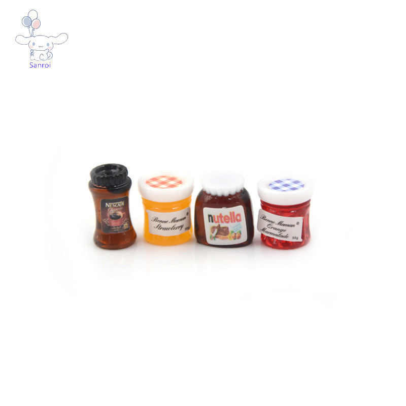 [San] 4 ชิ้น/เซ็ต Dollhouse Miniature 1:12 อาหารครัว Jam กาแฟเครื่องปรุง DIY Decor POP