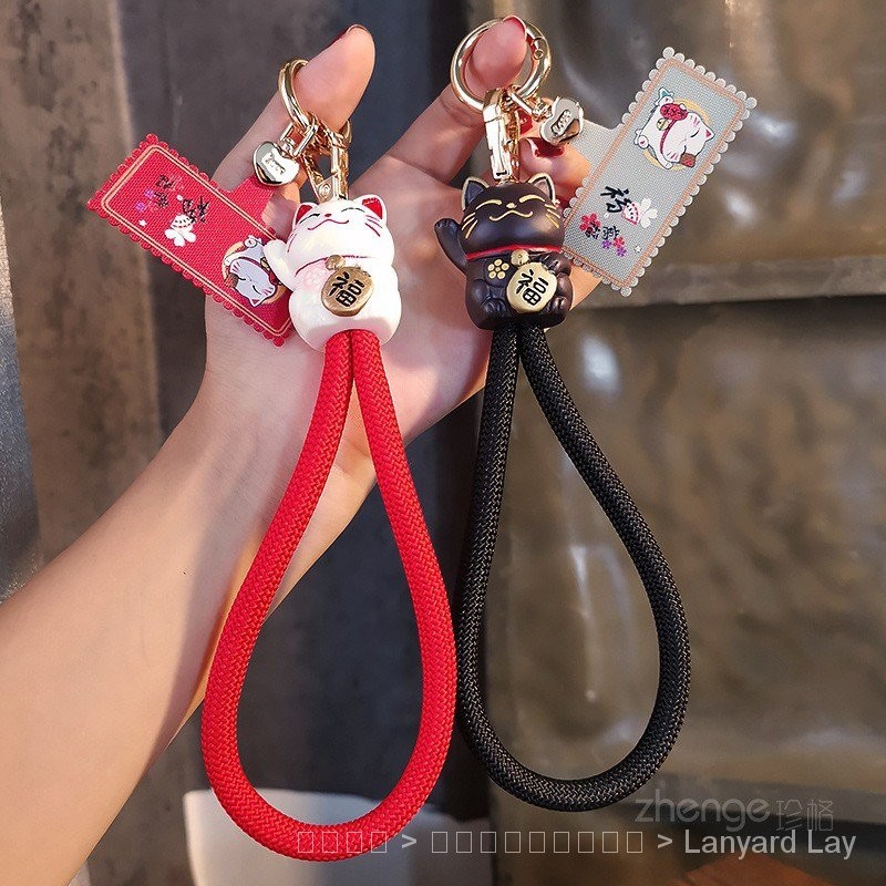 สายคล้องโทรศัพท์มือถือข้อมือแมวนำโชคและคลิปหัวหมุนแบบเดียวกัน INS เครื่องประดับโทรศัพท์มือถือแบบพกพาจี้แมวนำโชค