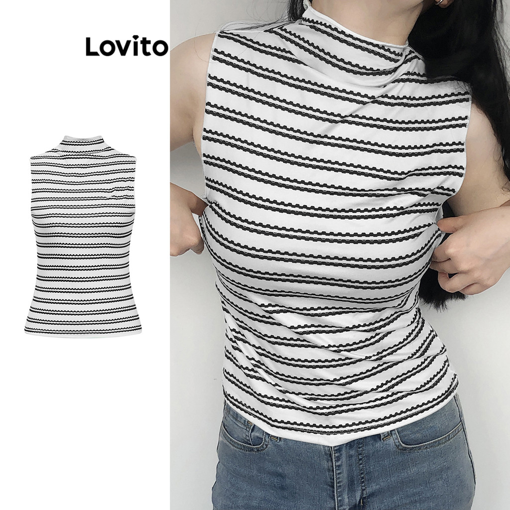 Lovito เสื้อกล้ามลายทางด้านข้างสำหรับผู้หญิง L105MD273